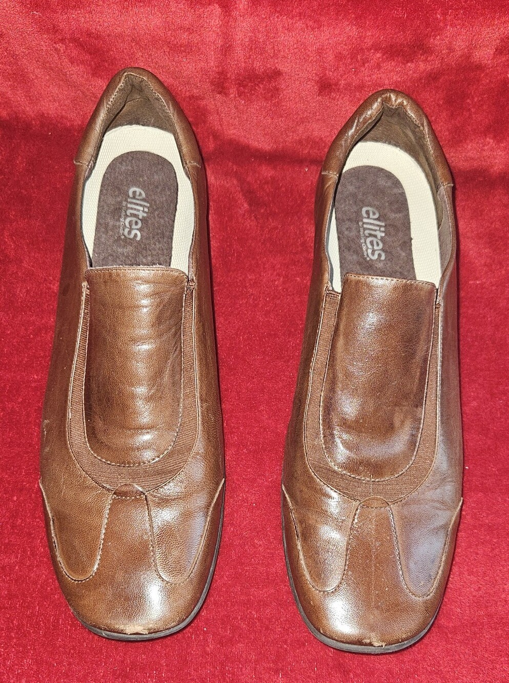 Elites by Walking Cradles Brown Leather Slip-On Flats Comfort Shoes - Size 12M